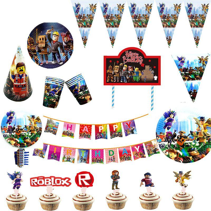 Theme Roblox Game Party Supplies Kids Birthday Banners Cake Decorations Toppers
