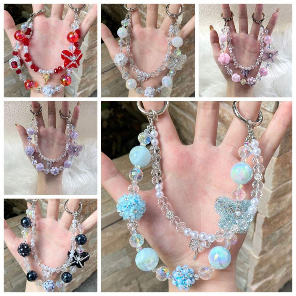 Pearl Rhinestone Phone Chain Granulated Sugar Blingbling Keychain  Backpack Accessory