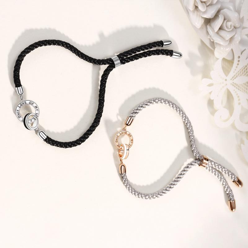 Double Ring Couple Bracelet Korean Version Interlocking Weaving Niche Design Hand Rope Qixi Festival Gift Ins Wind