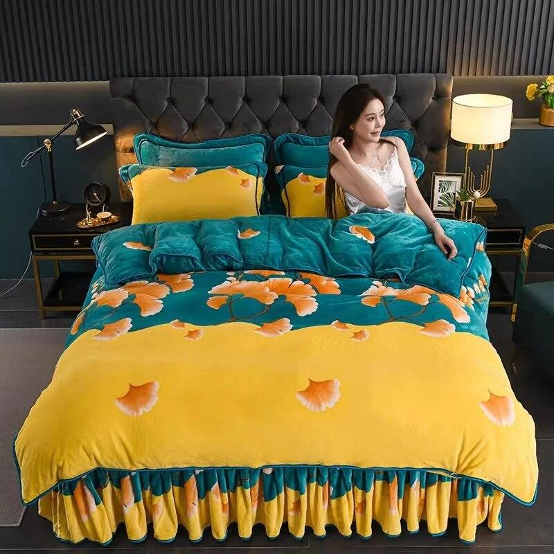 4pcs Bedding Set Fine Velvet Duvet Cover King Queen Size Thicken Quick Warm Coral Fleece Quilt Cover Bed Sheet Pillowcase