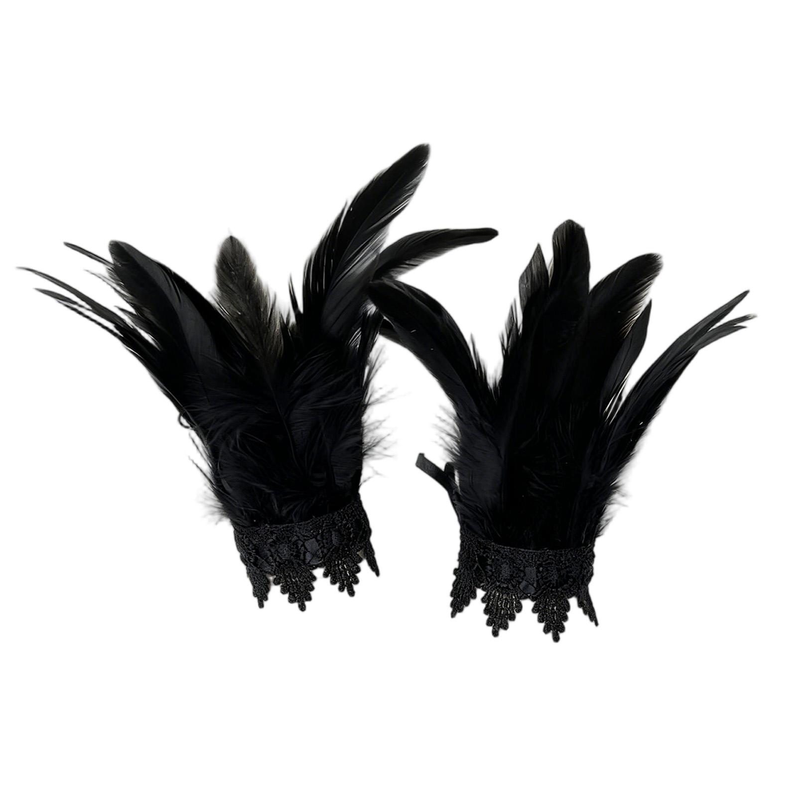 

Женские перьевые браслеты на запястье, красочные перьевые нарукавники, аксессуары для костюмов для карнавала, вечеринок и сценических выступлений One Size чёрный