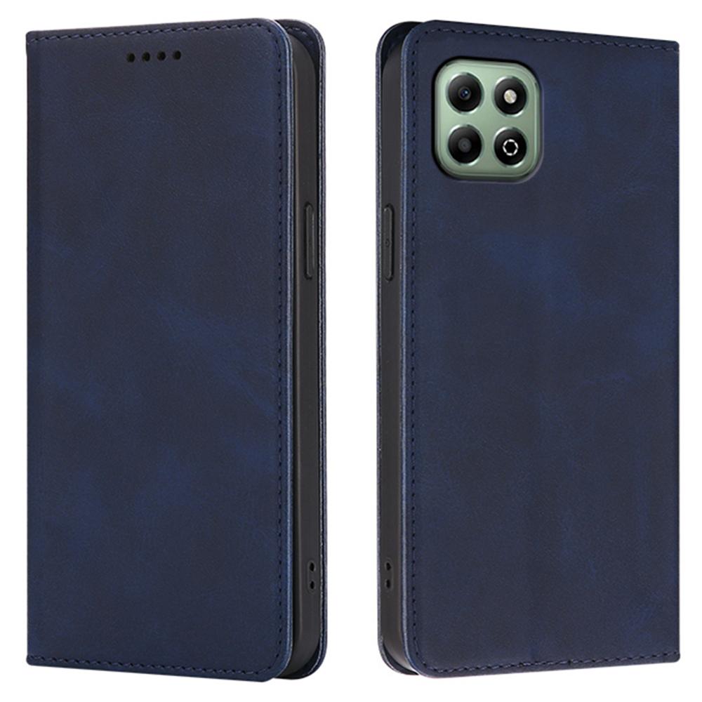 For Honor X6b 4G Case Wallet Calf Texture Leather Phone Cover with Hidden Magnetic Closure