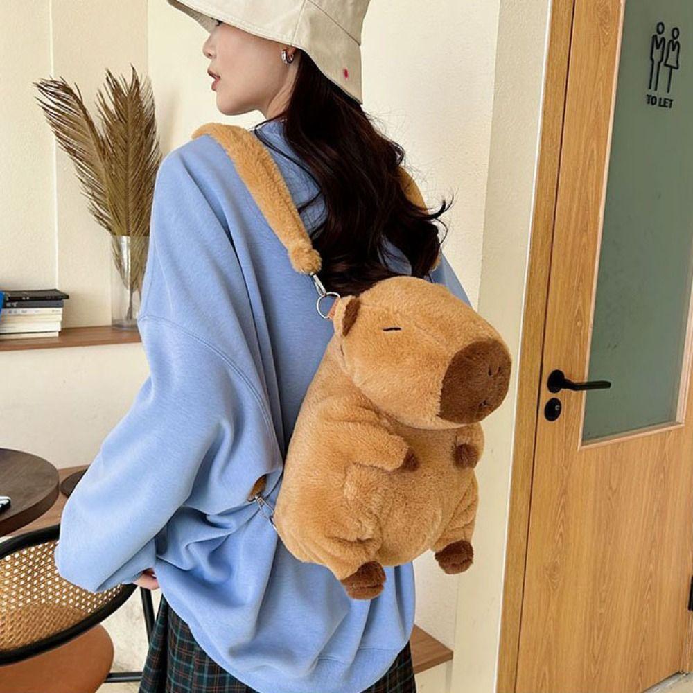 Plush Capybara Capybara Plush Backpack Big Capacity Cartoon Shoulder Bag  Kids Birthday Gift