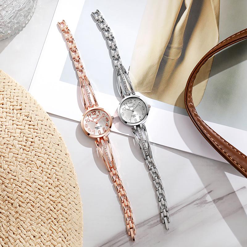 Stylish Women's Korean Rhinestone Steel Band Quartz Watch with Bracelet Bangle