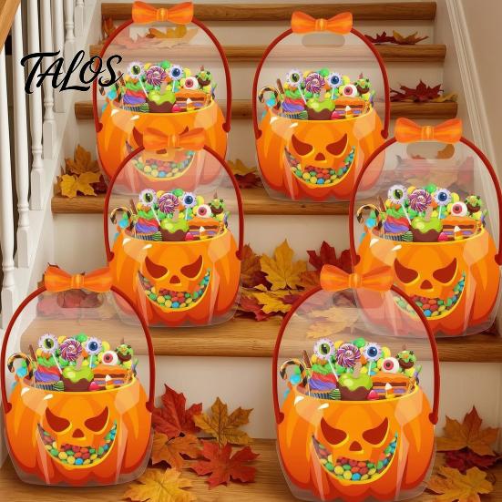 Clear Candy Bags 2/4/6Pcs Gift Bag for Halloween Christmas, Goodie Treat with Handle Handle, Resealable Sealed Pouch Holiday Party Favors Festive