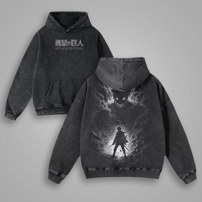 Anime-Hoodie mit Eren Jäger-Print aus Attack on Titan für Damen und Herren, aus Baumwolle, Retro-Look, Harajuku-Style, lässige Streetwear