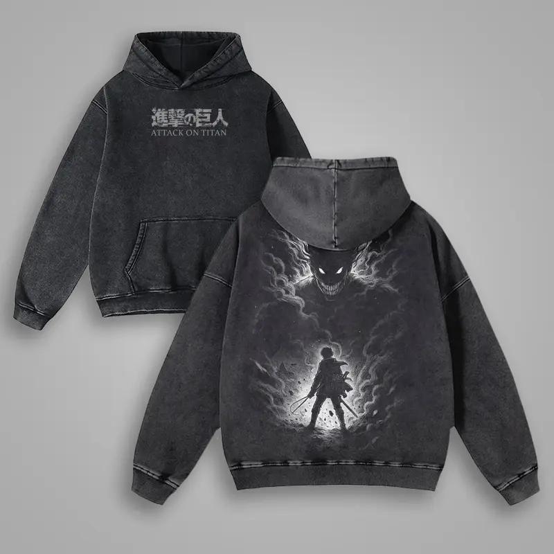 

Горячее Аниме Атака Титанов Эрен Йегер Принт Худи Мужские Женские Хлопковые Толстовки Ретро Выстиранная Толстовка Харадзюку Повседневная Уличная Одежда XXL чёрный