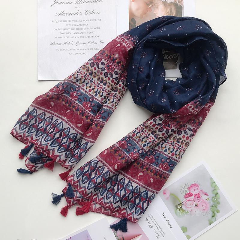 Fashion Head Scarf  New Women Girls Spring Autumn Designer Long Bohemian Ethnic Soft Print Scarf Tassels Wrap Shawl Stole