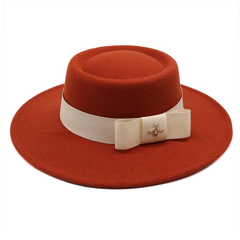 British Elegant Ring-Shaped Concave Flat-Topped Woolen 8.5Cm Top Hat Men'S And Women'S Flat-Topped Woolen Top Hat