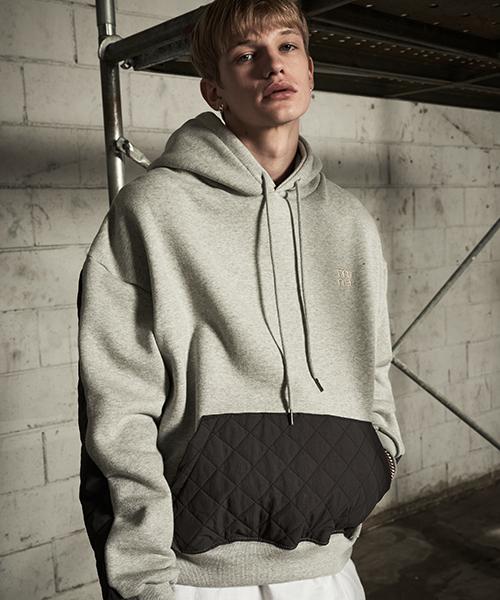 Tener Padded Color Combination Brushed Hoodie Gray Gray/F