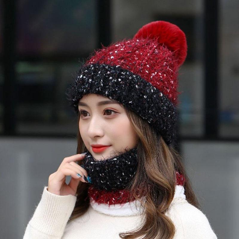 Hat women's winter versatile velvet warm autumn and winter cycling cold hat ear protector knitted scarf wool hat