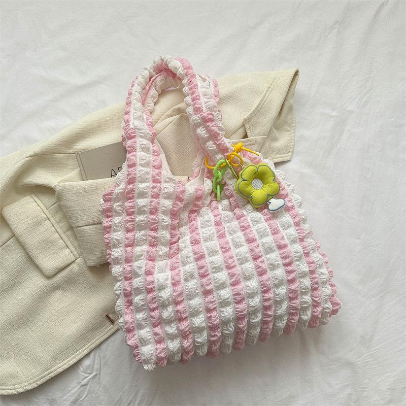 

Иностранный газовый облачный пузырь цветочная наплечная сумка новая маленькая свежая клетчатая сумка большая вместимость простая сумка холщовая сумка No pendant розовый