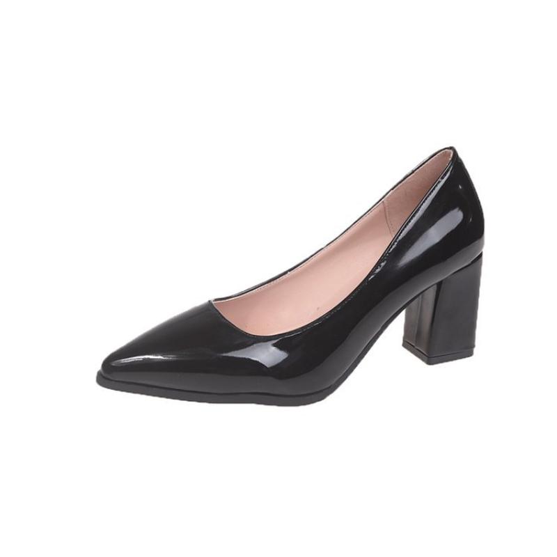 Women's Autumn High Heels Thick Heel Patent Leather Pointed Toe Luxury Leather Shoes