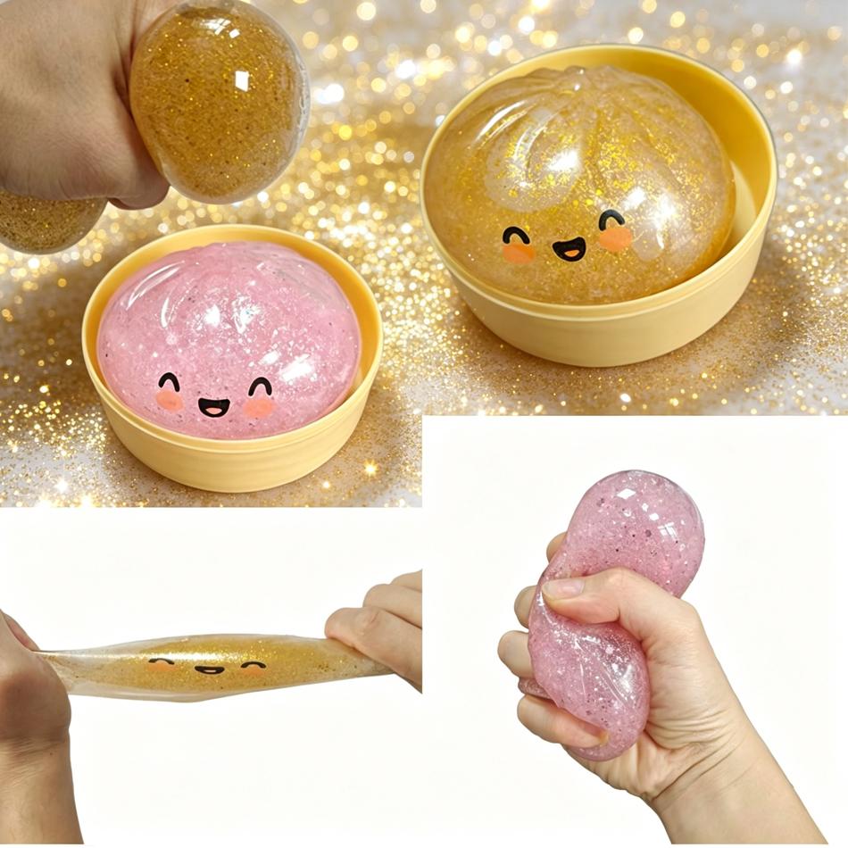 Cute Glitter Dumpling Squishy Toy With Storage Box, Soft Sensory Squeeze Toy, Stress Relief Fidget Toy And Perfect Gift