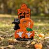 Metal Halloween Pumpkin Yard Stake Outdoor Lawn Decoration Garden Art Iron Halloween Pumpkin Sign with Ghost Skeleton Cat Design