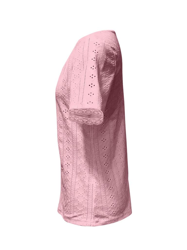 2025 Summer European & American Square Neck Eyelet Jacquard Short Sleeve Women's Top