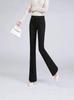 Women's High Waist Black Flared Trousers - Slimming Micro Flare Suit Pants for Spring & Autumn