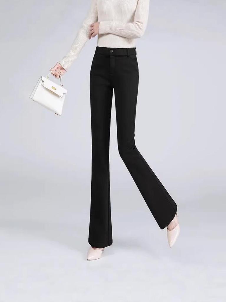 Women's High Waist Black Flared Trousers - Slimming Micro Flare Suit Pants for Spring & Autumn