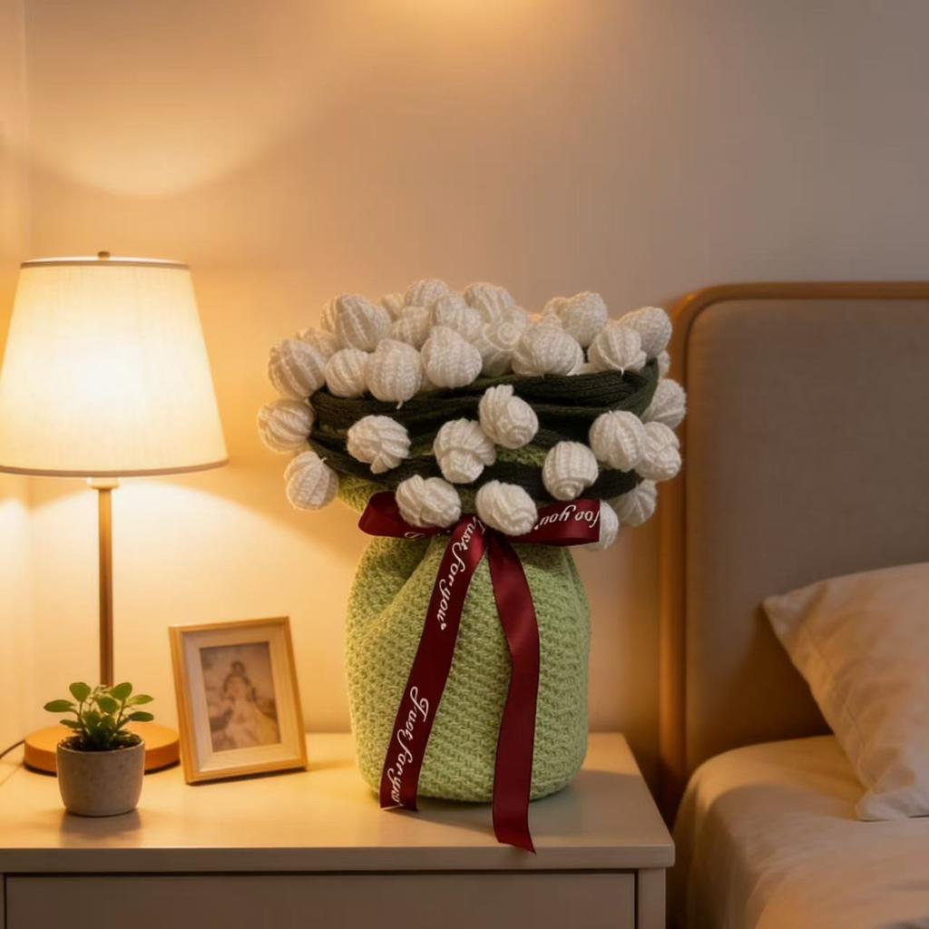 Handgestrickte Rose Blume Decke Strauß Romantisches Valentinstagsgeschenk Weiche Nickerchen Überwurfdecke