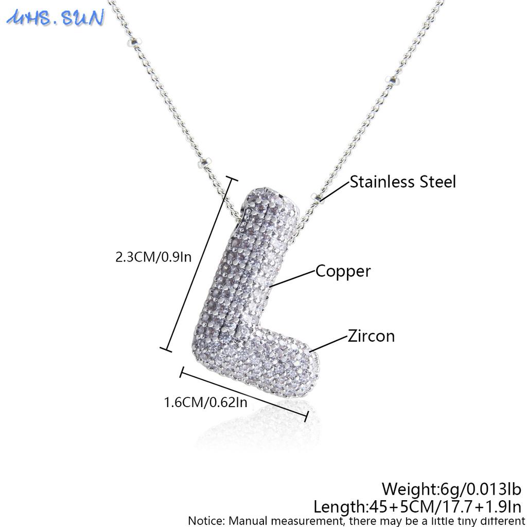 MHS.SUN High Quality Bubble Initial Necklace Letter A-Z Silver Color Zircon 26 Initial Balloon Pendant For Women Men Jewelry