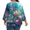 Women's Printing V-neck Plus Size Tops 3/4 Sleeves Elegant Shirt Tops