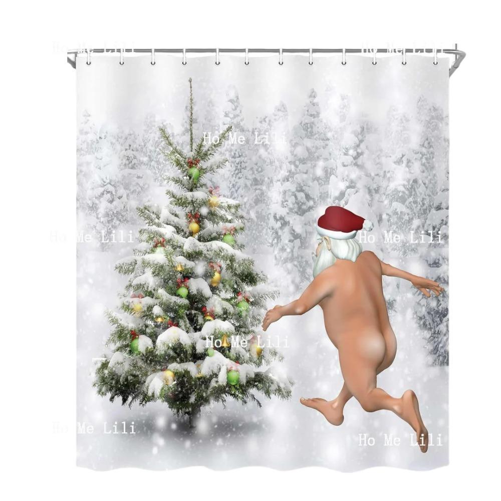 Funny Christmas Santa Claus Tree Winter Forest Snowflake Bathroom Curtains Durable Waterproof Fabric Shower Curtain