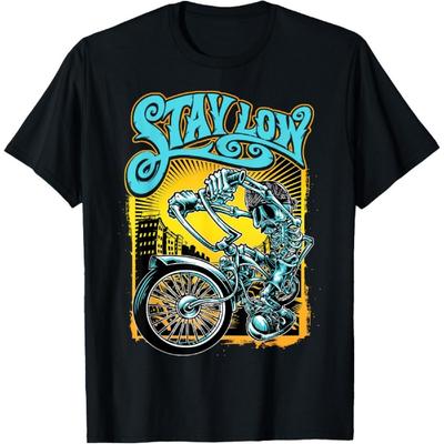 Stay Low Biker Shirt, Latino Skeleton Chopper T-shirt, Cycle T-Shirt