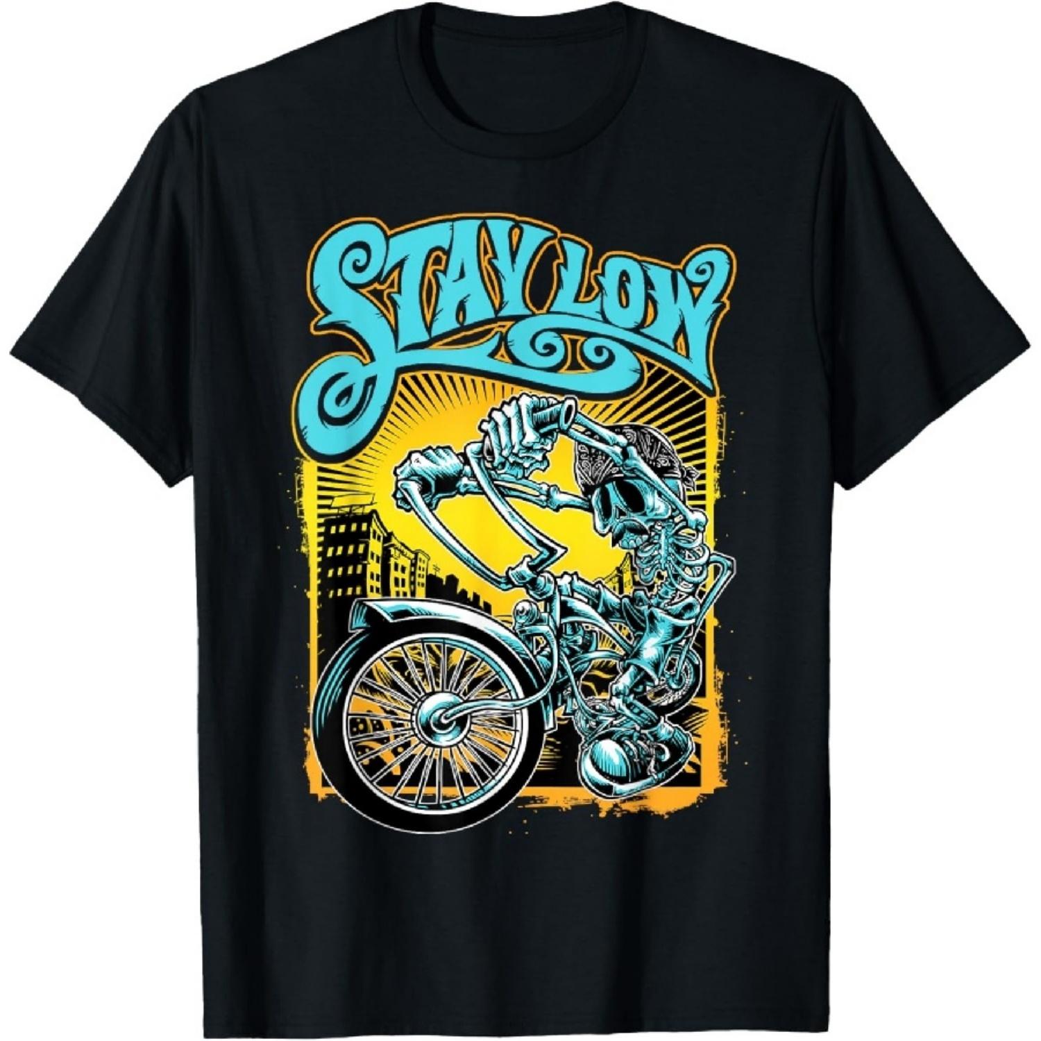 

Stay Low Biker Shirt, Latino Skeleton Chopper T-shirt, Cycle T-Shirt XXXXXL чорний