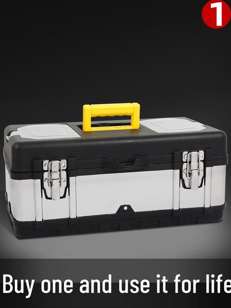 Industrial-Grade Stainless Steel Toolbox: Large, Multifunctional, Portable Storage for Car, Electrician, Household Use.