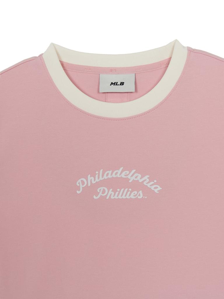 Emelbi Women'S Sportive Lettering Slim Crop Ringer T-Shirt Phi (L.Pink)