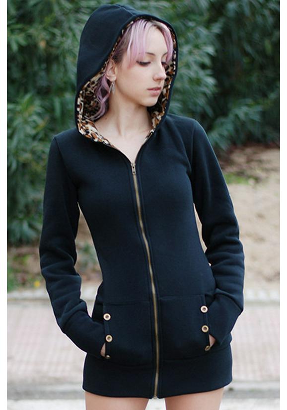 European American Plus Size Leopard Print Fleece-Lined Hooded Sweatshirt for Women, Winter Outerwear, Style 9101