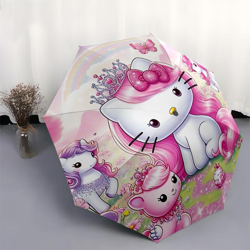 1pc Hello Kitty, Princess umbrella automatic open/close, 8-Rib Durable Frame, Compact Folding Design, Ideal Birthday/Holiday Gift 1178A