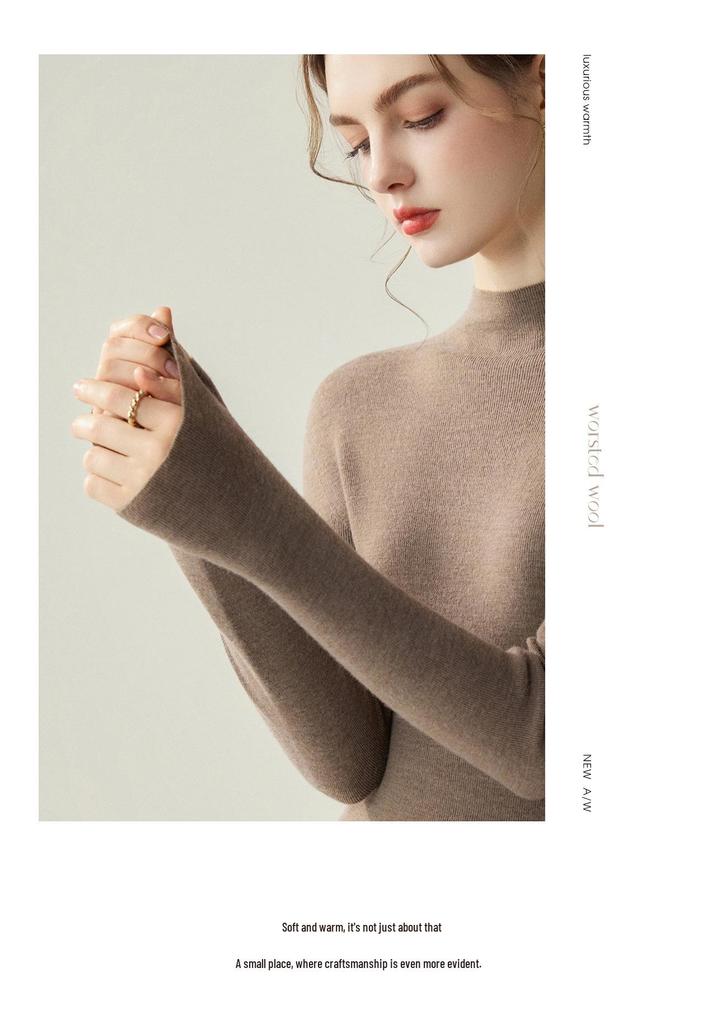 Women's Seamless 100% Wool Slim Fit Long-Sleeve Knitwear, Half-High Neck Base Layer - 2026 Style.