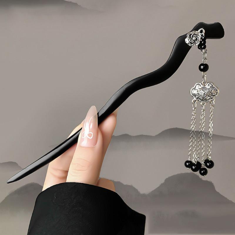1pc Chinese Ancient Style Ink Painting Wooden Hairpins High-end Tassels Convenient Fast Hairpin Arrangement Hanfu Qipao Headwear
