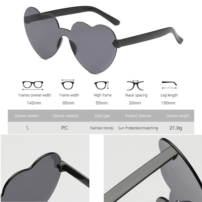 Love Heart Sunglasses Jelly Color Rimless Frame Dazzling Colorful Tint Clear Lens Eyewear Fashion Sun Glasses