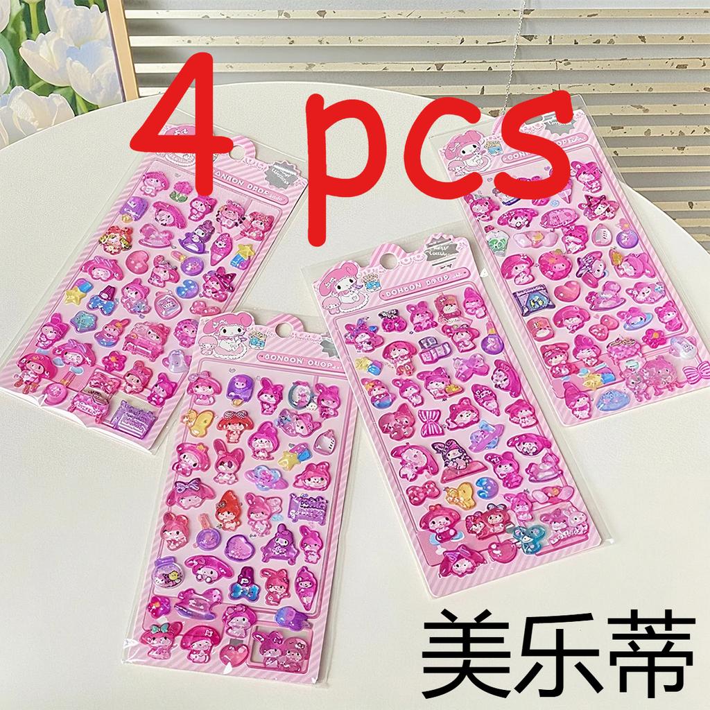 4 pcs Kuromi & Cinnamoroll Cartoon 3D Solid Bubble Stickers: Kids' Journal Decals