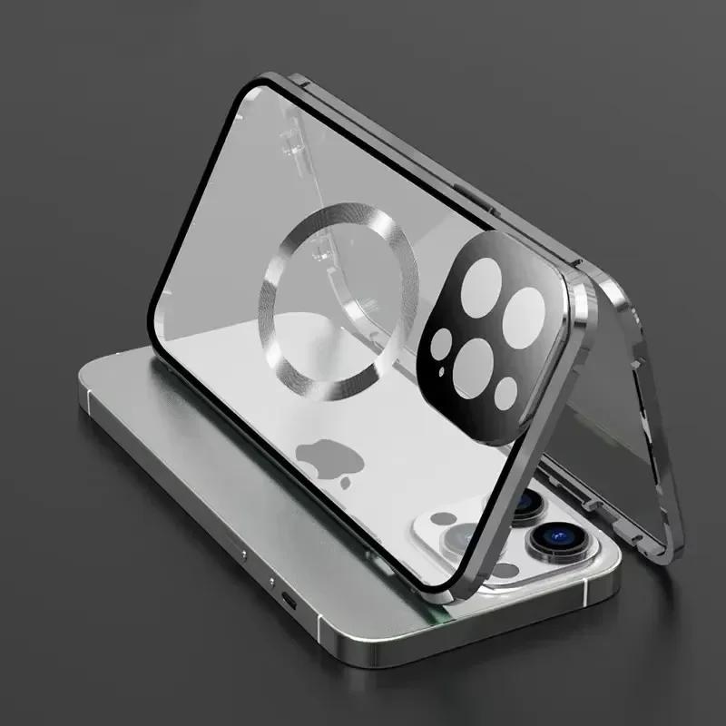 Metal Magnetic Double-Sided Buckle Case For For Iphone 16 1 14 Plus 13 12 Pro Max 16E Lens Protection Full Cover Shockproof
