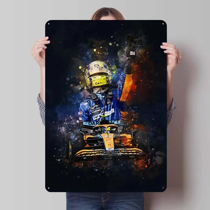 Lando Norris Metallschild Rennposter Dekorative Metallplatten Retro Blechschild für Wandkunst Dekoration Gamer Zimmer Dekoration