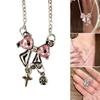Delicate Pink Bowknot Pendant Necklace Zinc Alloy Texture Chain Necklace for Women Clavicle Birthday Party Anniversary