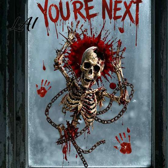Interior Exterior Window Decorations Halloween Static Clings Skeleton Ghost Wall Sticker with Blood Reusable PVC Film Handprints Scary Decor