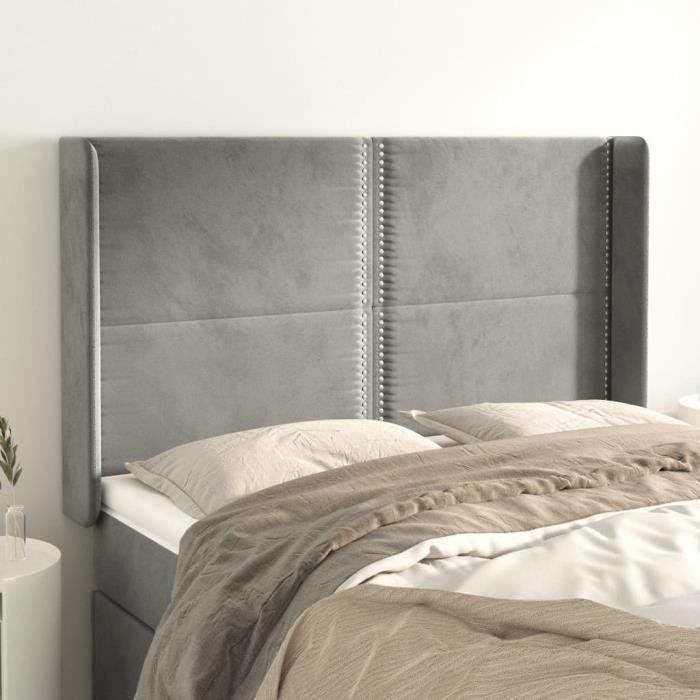 VidaXL Tête de lit avec oreilles Gris clair 147x16x118-128 cm Velours3119488