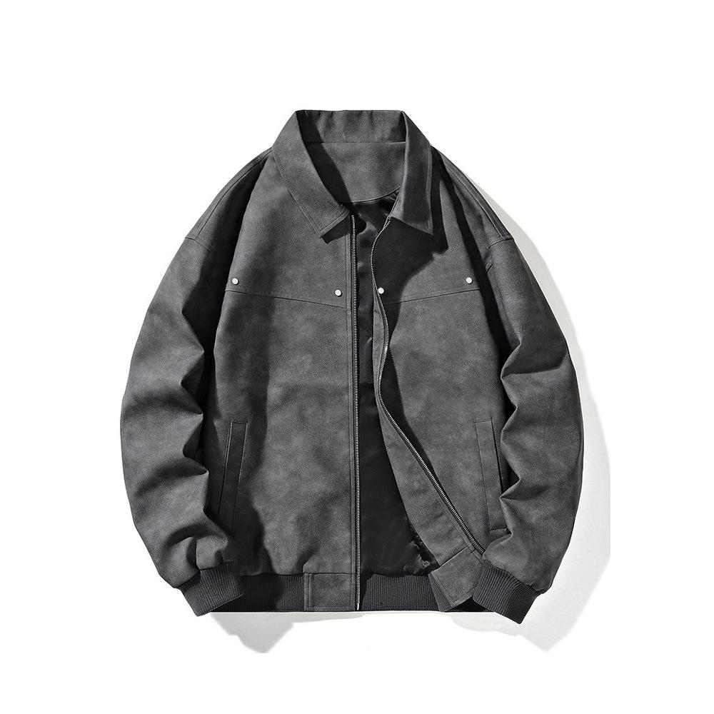 Jacket Men's Spring and Autumn New American Trend Retro PU Leather Jacket Fleece Lapel Jacket