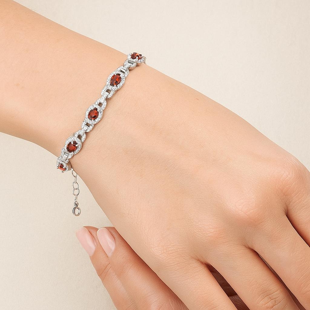 Garnet Tennis Bracelet -925 Sterling Silver