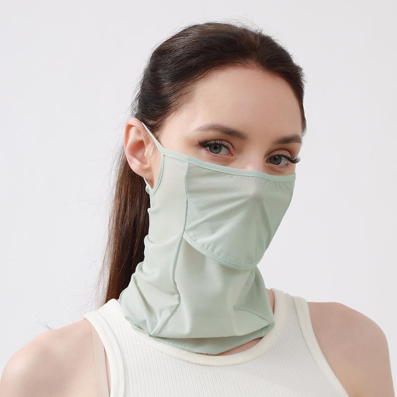 Summer Ice Silk Sunscreen Mask, Lightweight Outdoor Cycling Mask, Nylon Breathable Sunshade Sports Neck Protector with Ear Hooks, 2-Pack