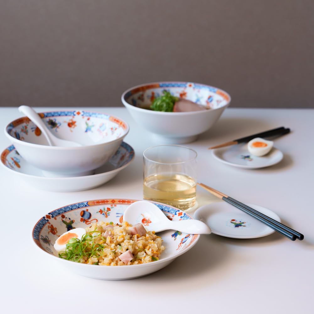 NARUMI Ramen Bowl Karako Cute 20cm Set Set with Spoon Ramen Bowl Noodle Bowl Microwaveable Dishwasher Safe Made In Japan Gift Box Included 2-person