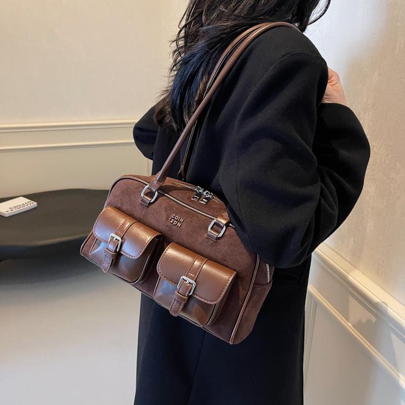 

Горячая Распродажа Сумка-сатчел хобо с двойными карманами из замши, трендовая сумка-бостон, большая вместительность, женская сумка, осенне-зимняя винтажная сумка через плечо