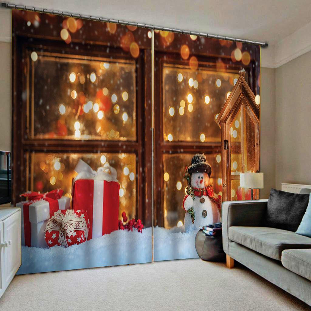 200x140cm Christmas Curtains Kit Waterproof Snowman 2 Panels