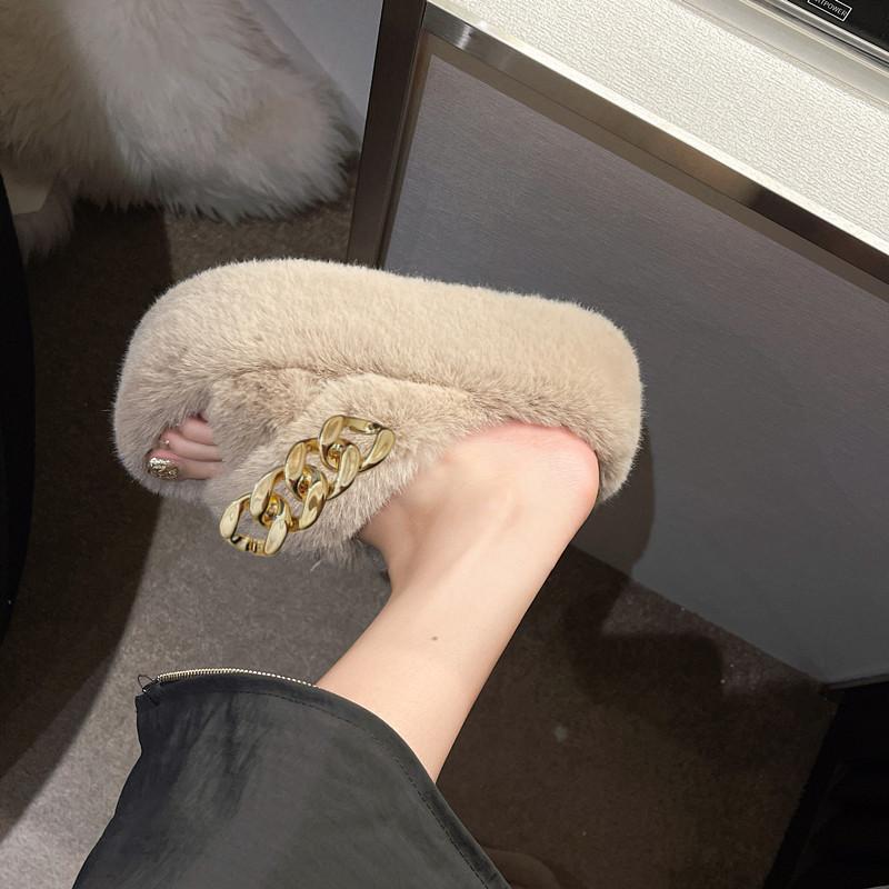 Mao Mao slippers women's outer wear 2025 new autumn and winter Korean version thick bottom height increase small home plush cotton slippers