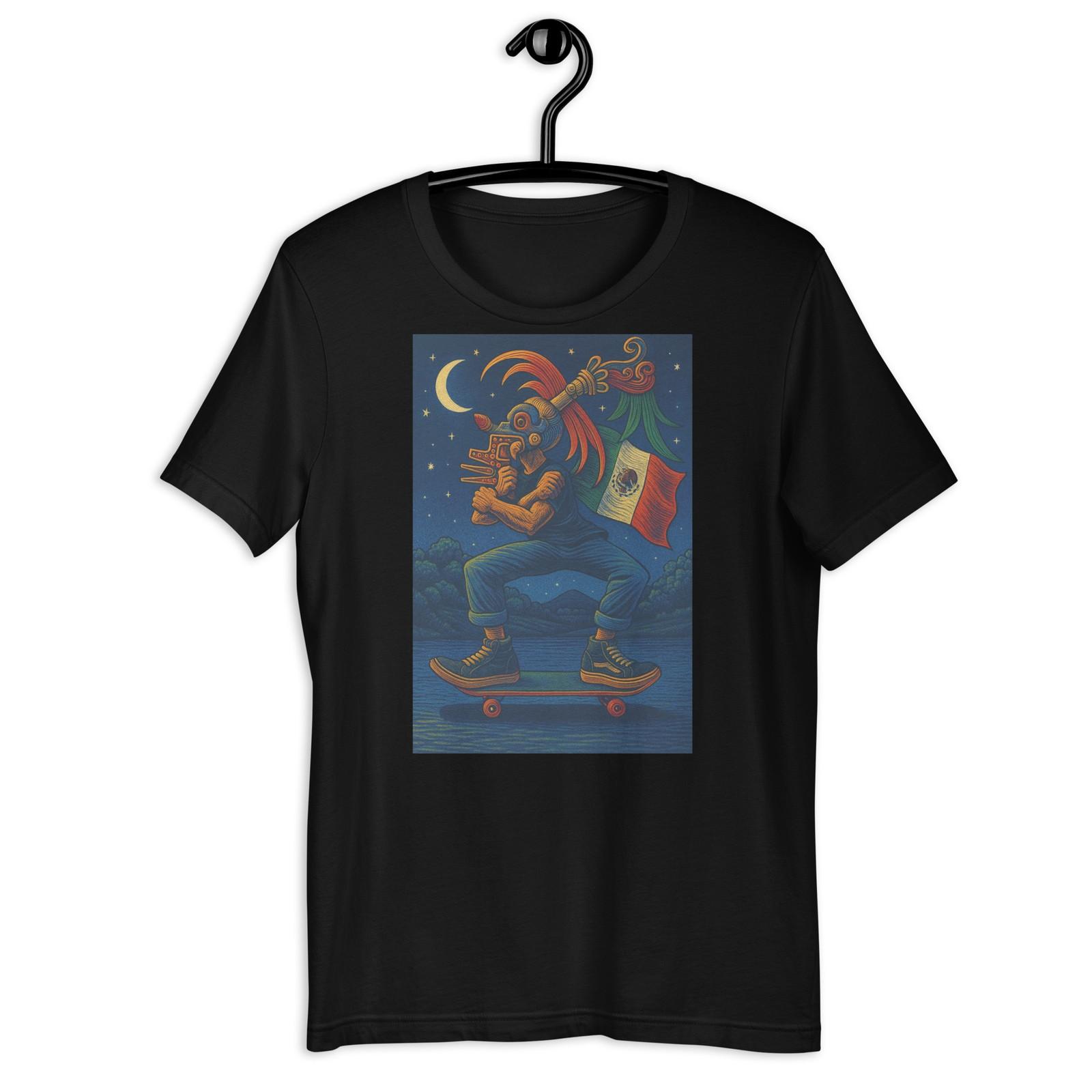 Aztec Skater T-Shirt Mexican Flag Street Art Warrior Skate Design S разноцветный