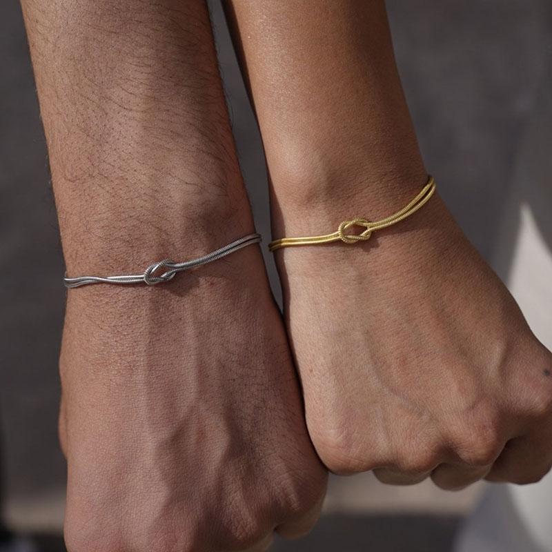 Stainless Steel Knot Snake Chain Handmade Knot Bracelet Gold Silver Color Valentine's Day Jewelry Gifts